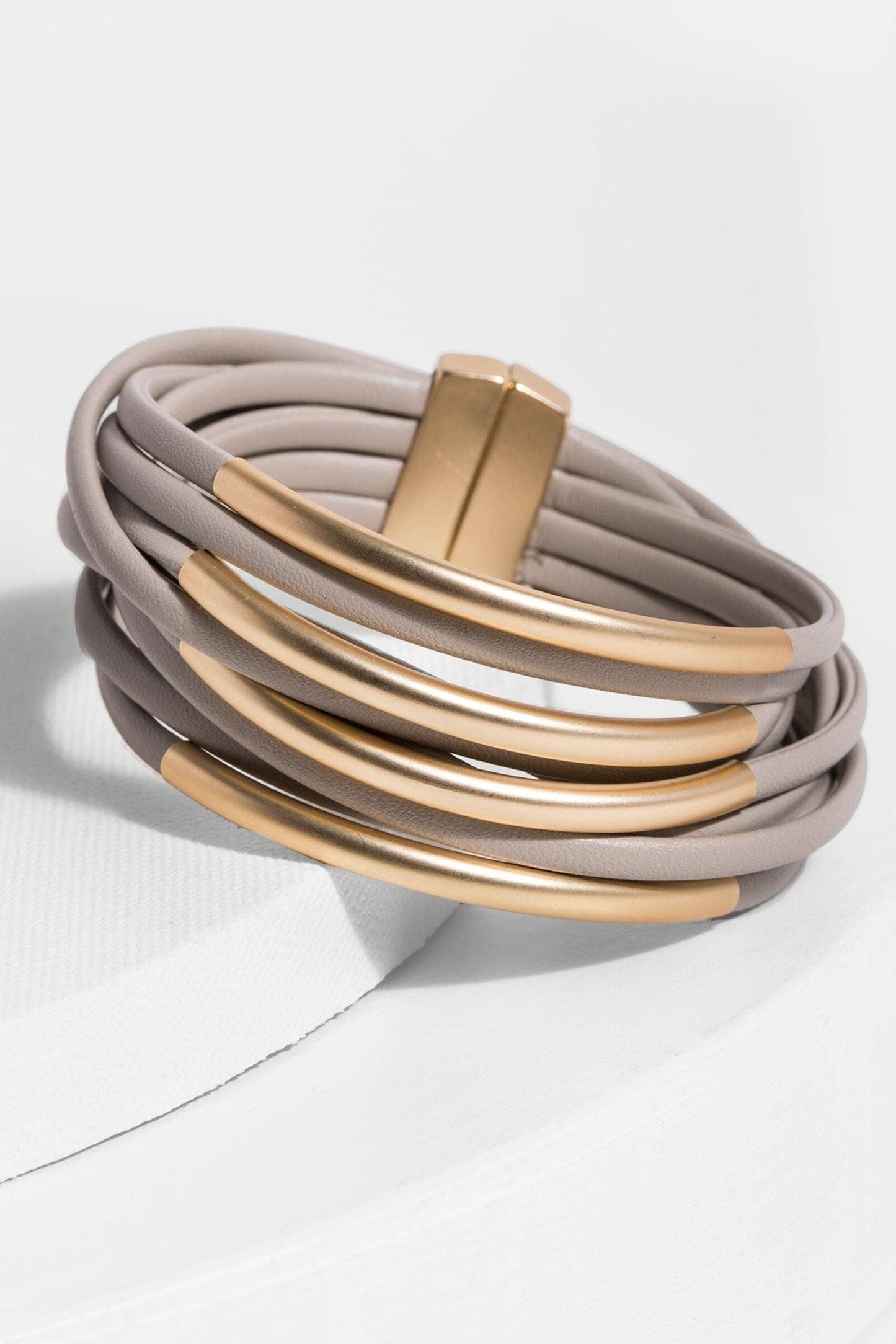 On The Rail Leather Gold Metal Plated Cuff Bracelet