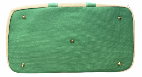 Canvas Tote Bag w/ Gold Buckle Hardware - Green Trim  