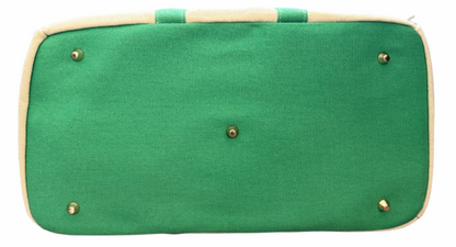 Canvas Tote Bag w/ Gold Buckle Hardware - Green Trim  