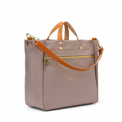 "Codie" Taupe Nylon Tote with Leather Accents
