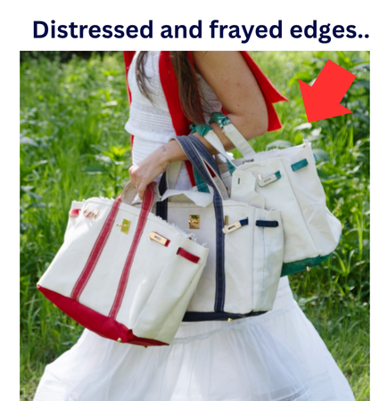 Canvas Tote Bag w/ Gold Buckle Hardware - Green Trim  