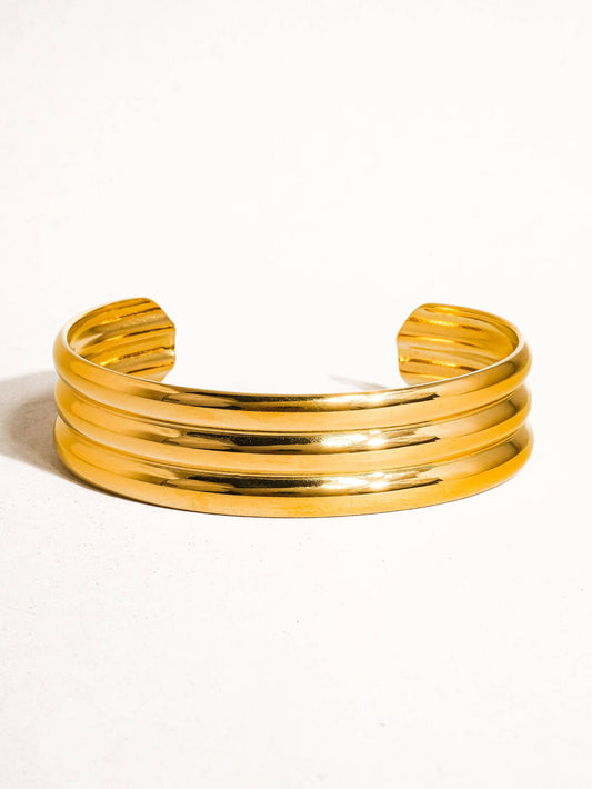 Elodie 18K Gold Non-Tarnish Stripe Bold Bangle