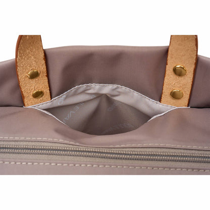 "Codie" Taupe Nylon Tote with Leather Accents