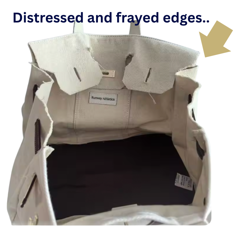 Canvas Tote Bag w/ Gold Buckle Hardware - Navy Trim  