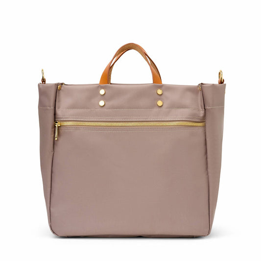 "Codie" Taupe Nylon Tote with Leather Accents