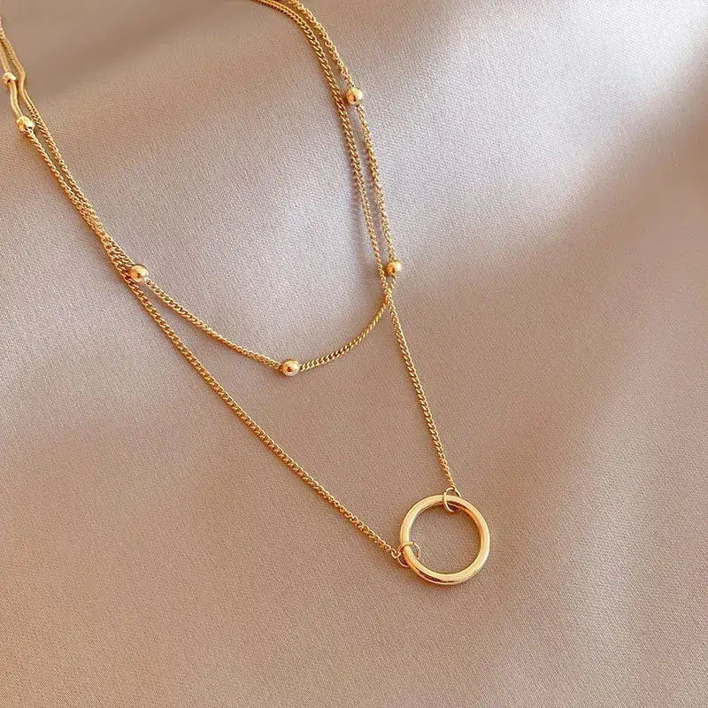 Simple Gold Necklace Layered Stainless Steel