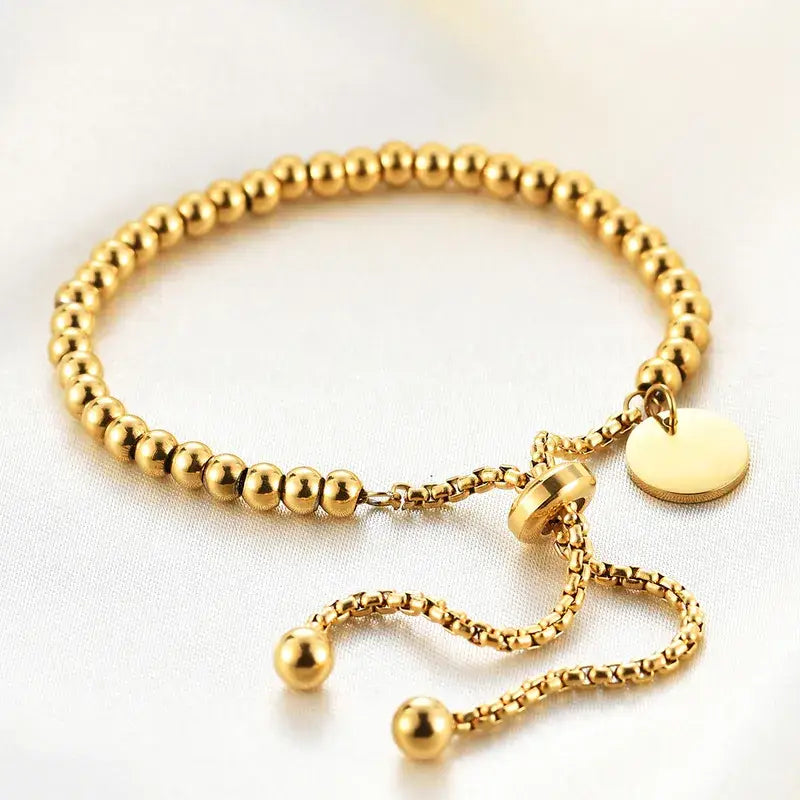 18K Gold Plated Beaded Ball Bracelet Adjustable